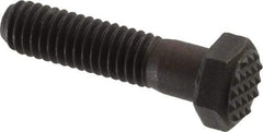 Fairlane - Serrated Tooth, 3/8-16, 1-1/2" Shank Length, 1-1/8" Thread Length, Black Oxide Finish, Hex Head, Adjustable Positioning Gripper - 1/2" Pad Diam, 9/16" Hex, 9/32" Head Height, Extra Fine Tooth Grade - Exact Tool & Supply