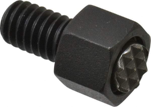 Fairlane - 5/16-18, 1/2" Thread Length, 5/16" Ball Diam, Serrated Ball Pad Surface, Alloy Steel, Black Oxide, Hex Head, Swivel Action Gripper Assemblies - 7/16" Head Height, 1/2" Hex, 5/16" Contact Diam, High Speed Steel Ball - Exact Tool & Supply