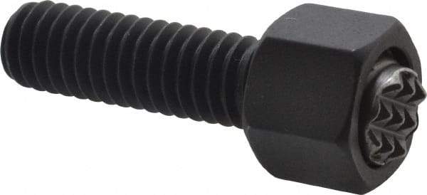 Fairlane - 5/16-18, 1" Thread Length, 5/16" Ball Diam, Serrated Ball Pad Surface, Alloy Steel, Black Oxide, Hex Head, Swivel Action Gripper Assemblies - 7/16" Head Height, 1/2" Hex, 5/16" Contact Diam, High Speed Steel Ball - Exact Tool & Supply