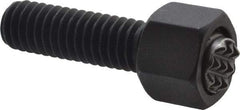 Fairlane - 5/16-18, 1" Thread Length, 5/16" Ball Diam, Serrated Ball Pad Surface, Alloy Steel, Black Oxide, Hex Head, Swivel Action Gripper Assemblies - 7/16" Head Height, 1/2" Hex, 5/16" Contact Diam, High Speed Steel Ball - Exact Tool & Supply