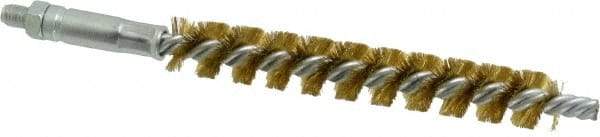 Schaefer Brush - 4" Brush Length, 9/16" Diam, Double Stem, Single Spiral Tube Brush - 6-1/4" Long, Brass, 1/4-28 Male Connection - Exact Tool & Supply