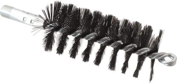 Schaefer Brush - 4-1/2" Brush Length, 2" Diam, Double Stem, Single Spiral Flue Brush - 7-1/2" Long, Tempered Steel Wire, 1/4" NPSM Male Connection - Exact Tool & Supply