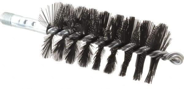 Schaefer Brush - 4-1/2" Brush Length, 2-1/4" Diam, Double Stem, Single Spiral Flue Brush - 7-1/2" Long, Tempered Steel Wire, 1/4" NPSM Male Connection - Exact Tool & Supply