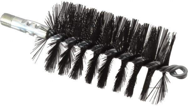 Schaefer Brush - 4-1/2" Brush Length, 2-3/4" Diam, Double Stem, Single Spiral Flue Brush - 7-1/2" Long, Tempered Steel Wire, 1/4" NPSM Male Connection - Exact Tool & Supply