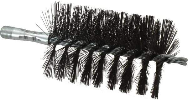 Schaefer Brush - 4-1/2" Brush Length, 3" Diam, Double Stem, Single Spiral Flue Brush - 7-1/2" Long, Tempered Steel Wire, 1/4" NPSM Male Connection - Exact Tool & Supply