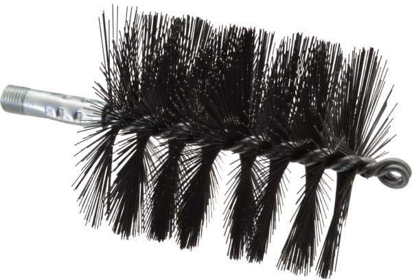 Schaefer Brush - 4-1/2" Brush Length, 4" Diam, Double Stem, Single Spiral Flue Brush - 7-1/2" Long, Tempered Steel Wire, 1/4" NPSM Male Connection - Exact Tool & Supply