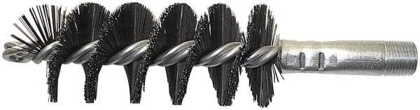 Schaefer Brush - 4-1/2" Brush Length, 2" Diam, Extra Heavy Filled Double Stem, Single Spiral Flue Brush - 7-1/2" Long, Tempered Steel Wire, 3/8" NPSM Male Connection - Exact Tool & Supply