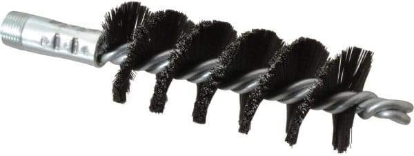 Schaefer Brush - 4-1/2" Brush Length, 1-3/4" Diam, Extra Heavy Filled Double Stem, Single Spiral Flue Brush - 7-1/2" Long, Tempered Steel Wire, 3/8" NPSM Male Connection - Exact Tool & Supply