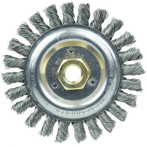 Roughneck Jr. 5″ Filler Pass Weld Cleaning Brush, .023″ Steel Wire Fill, 5/8″-11 UNC Nut - Exact Tool & Supply
