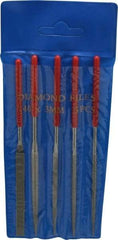 Value Collection - 5 Piece Diamond Pattern File Set - 5-1/2" Long, Medium Coarseness, Set Includes Flat, Half Round, Round, Square, Three Square - Exact Tool & Supply