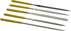 Value Collection - 5 Piece Diamond Pattern File Set - 5-1/2" Long, Fine Coarseness, Set Includes Flat, Round, Square, Three Square - Exact Tool & Supply