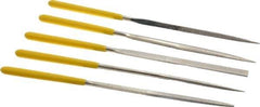 Value Collection - 5 Piece Diamond Pattern File Set - 5-1/2" Long, Fine Coarseness, Set Includes Flat, Round, Square, Three Square - Exact Tool & Supply