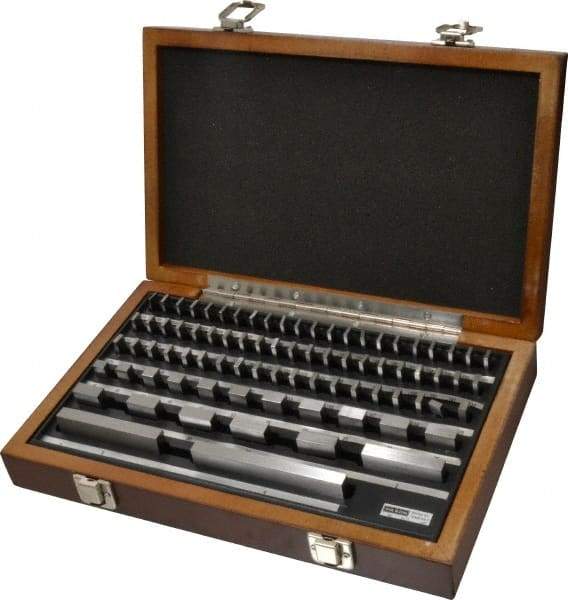 Value Collection - 81 Piece, 0.05 to 4", Grade AS-1, Steel Gage Block Set - Rectangular, 12µ (0.050"), 12µ (0.45-1"), 16µ (2"), 20µ (3"), 24µ (4"), 8µ (0.1-0.4") Tolerance - Exact Tool & Supply