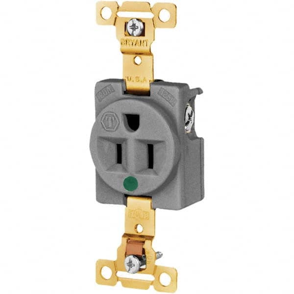 Bryant Electric - Straight Blade Receptacles; Receptacle Type: Single Receptacle ; Grade: Hospital ; Color: Gray ; NEMA Configuration: 5-15R ; Amperage: 15 ; Voltage: 125 V - Exact Tool & Supply