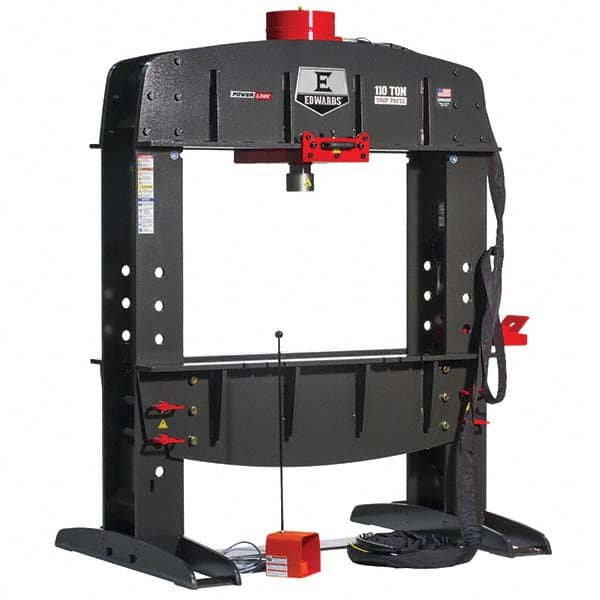 Edwards Manufacturing - Shop Presses; Power Type: Electric ; Pressure (Ton): 110 ; Stroke (Inch): 12-1/4 ; Table Length (Inch): 37-7/16 ; Table Depth (Inch): 48 ; Voltage: 230 - Exact Tool & Supply