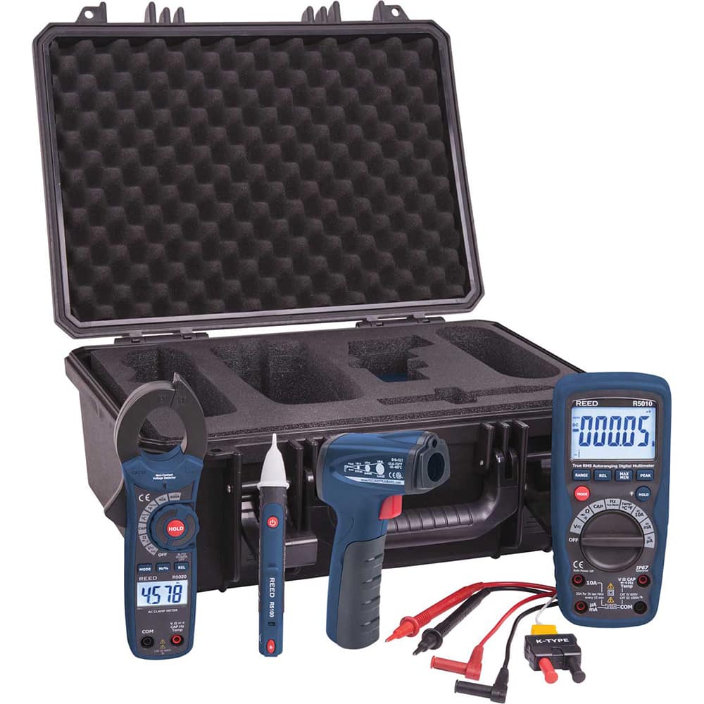 REED Instruments - Electrical Test Equipment Combination Kits; Kit Type: Combination Kit ; Maximum Voltage: 1000 VAC/VDC ; Number of Pieces: 8 ; Maximum AC Amperage (mA): 400 ; Maximum AC Amperage: 10 ; Maximum DC Amperage (mA): 400 - Exact Tool & Supply