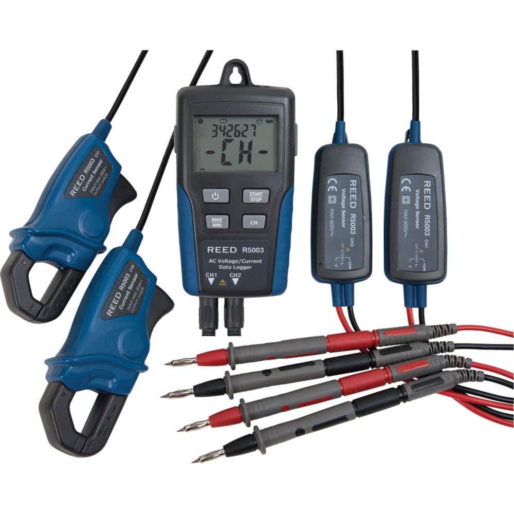 REED Instruments - Circuit Continuity & Voltage Testers; Tester Type: Current Datalogger; AC Voltage Sensor ; Maximum Voltage: 600 VAC ; Minimum Voltage: 10 VAC ; Display Type: LCD ; Basic DC Accuracy ? (%): ?(2.0% rdg + 1V) ; Power Supply: (4) AAA Batte - Exact Tool & Supply