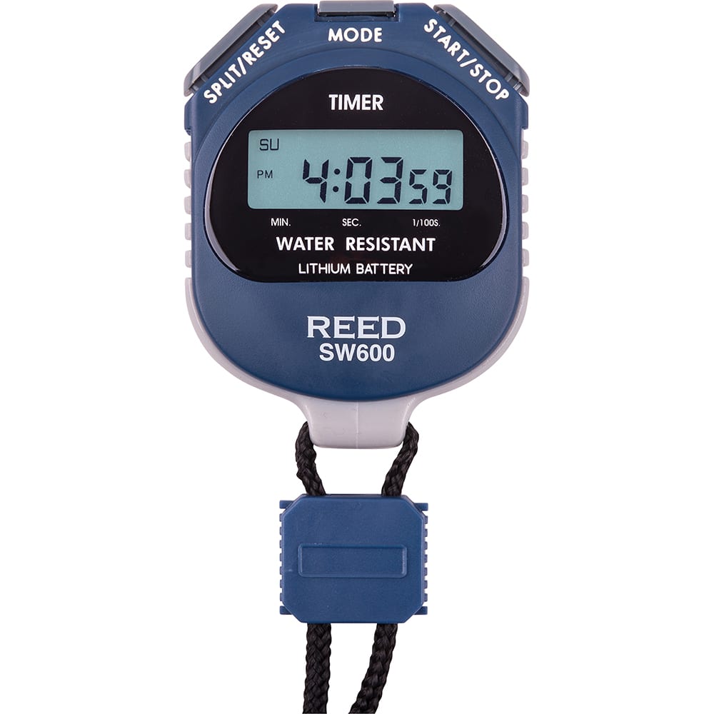 REED Instruments - Stopwatches; Type: Stopwatch/ Timer/ Clock ; Type: Stopwatch/ Timer/ Clock ; Color: Blue ; Battery Type: CR2032 ; Functions: Time, Minutes, Seconds, Month, Day, Date, Daily Alarm, ; Display Type: LCD - Exact Tool & Supply