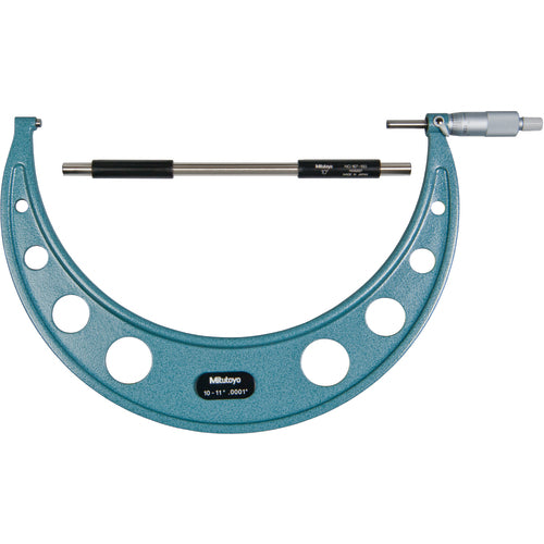 10″-11″ Measuring Range-0.0001″ Graduation - Ratchet Thimble - Carbide Face - Outside Micrometer - Exact Tool & Supply