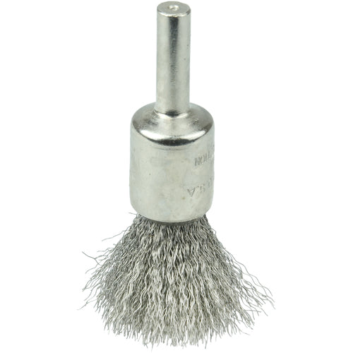 1/2″ Nickel-Plated Cup End Brush, .0104″ Stainless Steel Crimped Wire Fill - Exact Tool & Supply