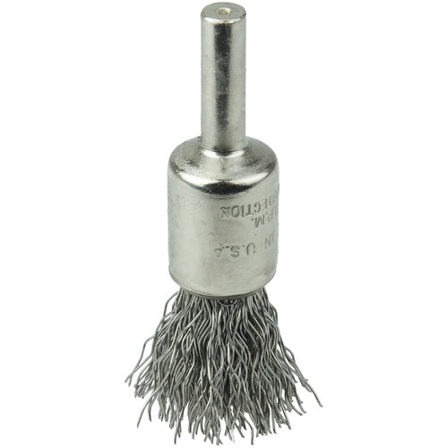 1/2″ Nickel-Plated Cup End Brush, .014″ Stainless Steel Crimped Wire Fill - Exact Tool & Supply
