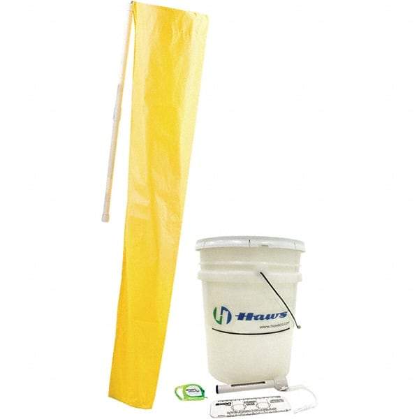 Haws - 12" Long x 12" Wide x 78" High, Plumbed Wash Station Compliance Test Kit - Includes 5 Gal Bucket, Shower Sock, Water Pole, Eyewash Gauge, Tape Measure, Thermometer - Exact Tool & Supply