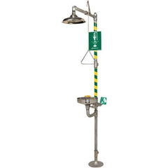 Haws - 23.7 GPM shower Flow, Drench shower, Eye & Face Wash Station - Bowl with Hinged Dust Cover, Triangular Pull Rod & Push Flag Activated, Stainless Steel Pipe, Stainless Steel Shower Head, Corrosion Resistant - Exact Tool & Supply