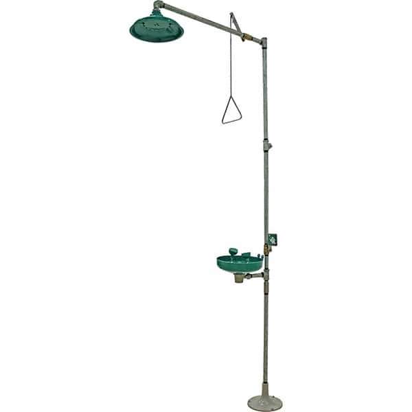 Haws - 25 GPM shower Flow, Drench shower & Eyewash Station - Bowl, Push Flag Activated, Galvanized Steel Pipe, Plastic Shower Head - Exact Tool & Supply