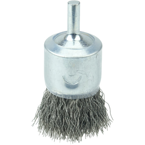 1″ Coated Cup Crimped Wire End Brush, .0104″ Stainless Steel Fill - Exact Tool & Supply