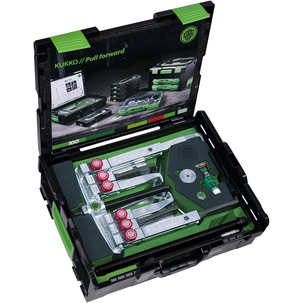 KUKKO - 10 Ton, 1-1/2 to 7-7/8" Spread, Universal 2 & 3 Jaw Puller Set - Exact Tool & Supply