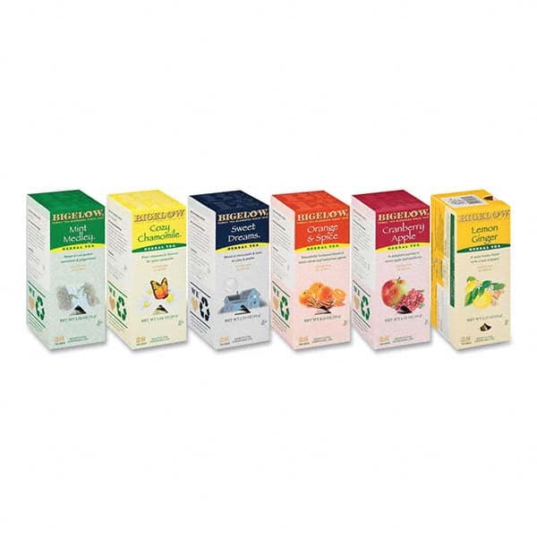 Bigelow - Coffee, Tea & Accessories Breakroom Accessory Type: Tea Bags Breakroom Accessory Description: Assorted Tea Packs, Six Flavors, 28/Box, 168/Carton - Exact Tool & Supply