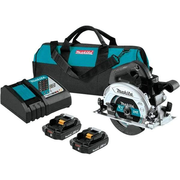 Makita - 18 Volt, 6-1/2" Blade, Cordless Circular Saw - 5,000 RPM, 2 Lithium-Ion Batteries Included - Exact Tool & Supply