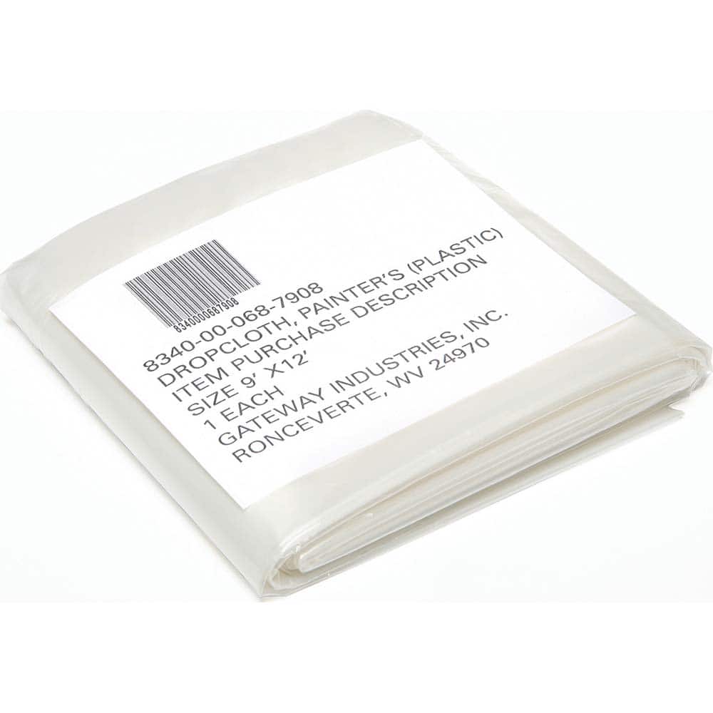 Ability One - Drop Cloths; Material: Plastic ; Thickness (mil): 2.00 ; Size: 12 x 9 ; Description: Plastic Drop Cloth ; Color: Transparent Clear - Exact Tool & Supply