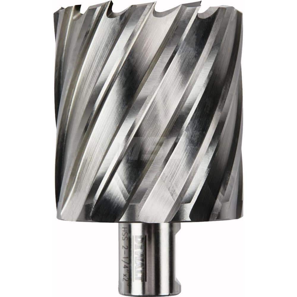 DeWALT - Annular Cutters; Cutter Diameter (Inch): 2-1/4 ; Cutter Diameter (Decimal Inch): 2.5000 ; Cutting Depth (Inch): 2 ; Shank Diameter (Inch): 3/4 ; Finish/Coating: Uncoated ; Cutter Material: High Speed Steel - Exact Tool & Supply