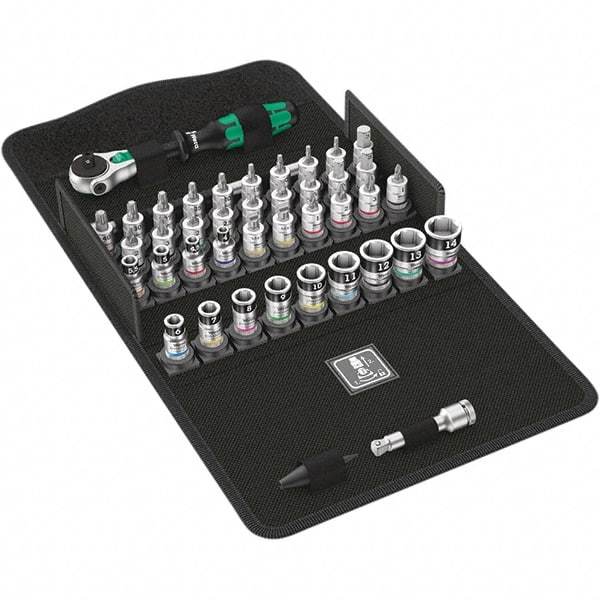 Wera - 42 Piece 1/4" Drive Ratchet Socket Set - Comes in Molded Pouch - Exact Tool & Supply