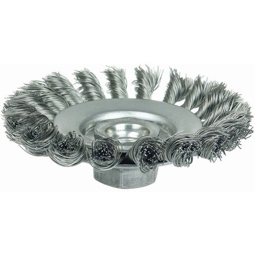 4″ Knot Wire Bevel Brush, .014″ Steel Fill, M10x1.25 Nut - Exact Tool & Supply