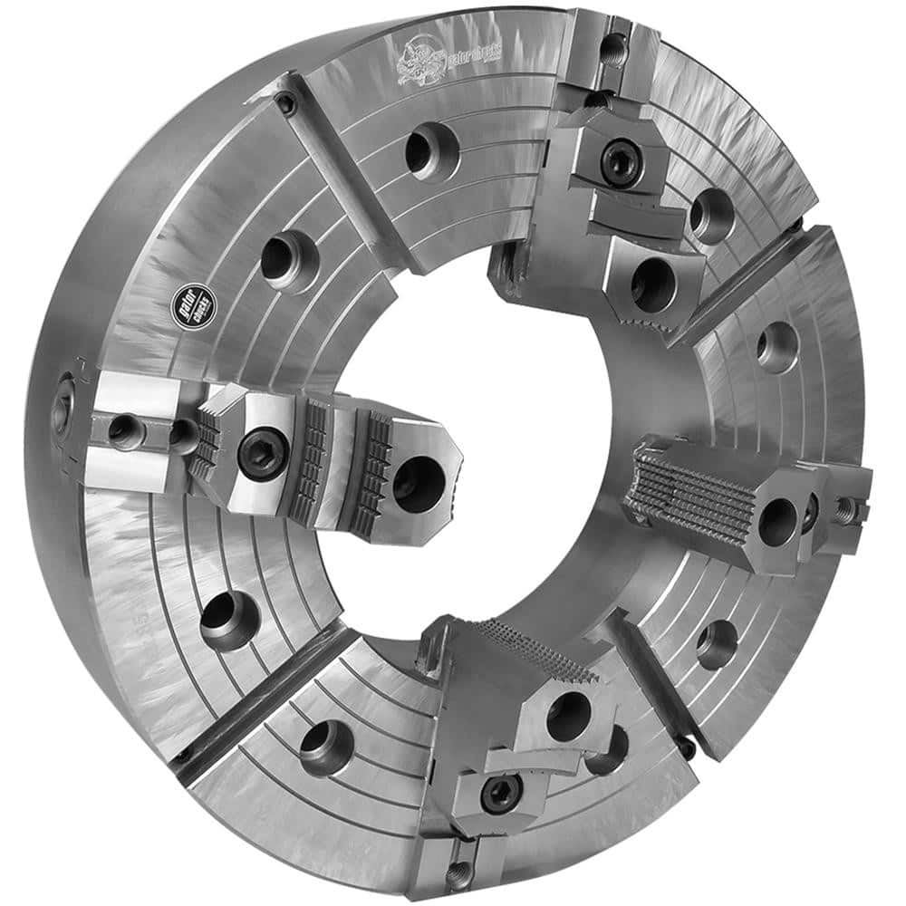 Independent Manual Lathe Chuck: 4-Jaw, 20″ Dia Two-Piece Jaws, Direct Mount, 1,000 Max RPM