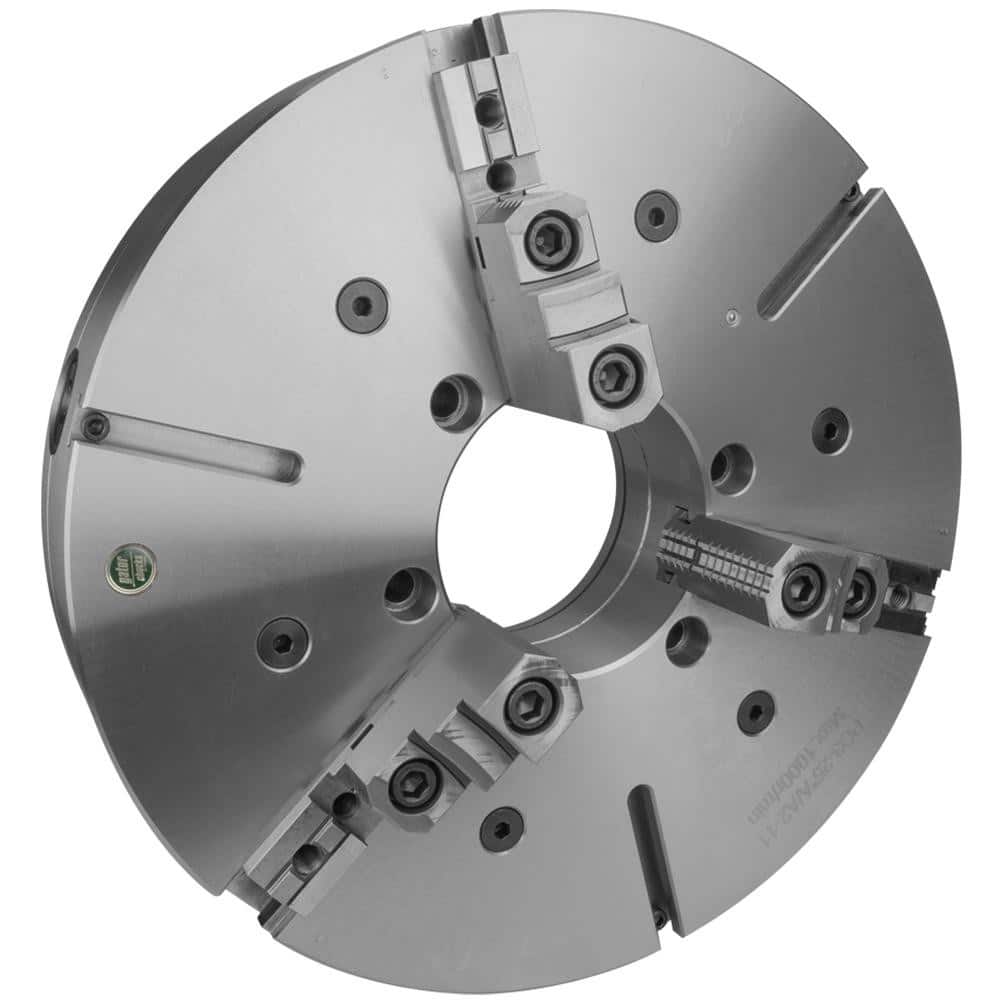 Self-Centering Manual Lathe Chuck: 3-Jaw, 25″ Dia Two-Piece Jaws, Direct Mount, 1,000 Max RPM