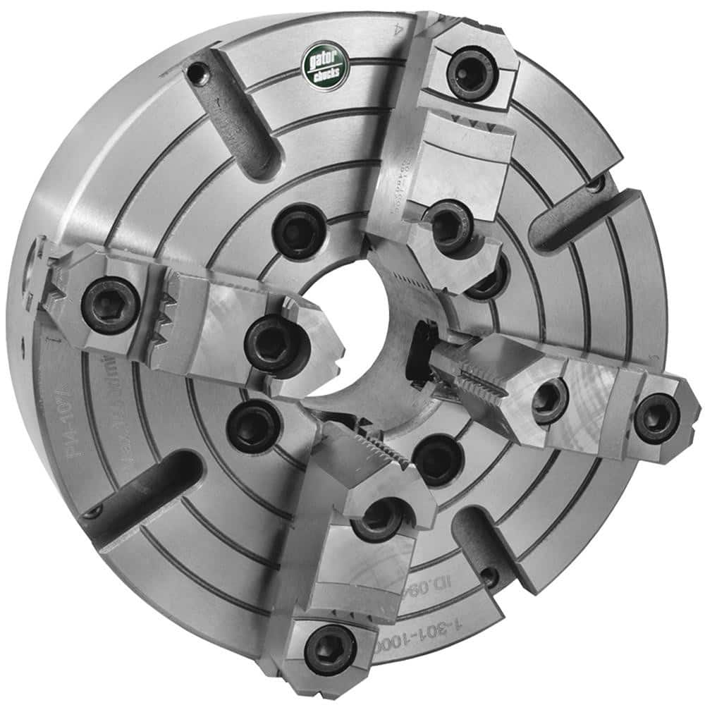Independent Manual Lathe Chuck: 4-Jaw, 10″ Dia Two-Piece Jaws, Direct & D1-5 Mount, 1,500 Max RPM