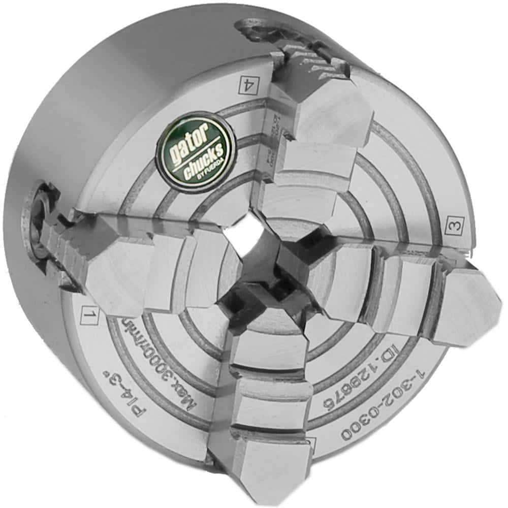Independent Manual Lathe Chuck: 4-Jaw, 5″ Dia Hard & Solid Jaws, Plain Back Mount, 3,500 Max RPM