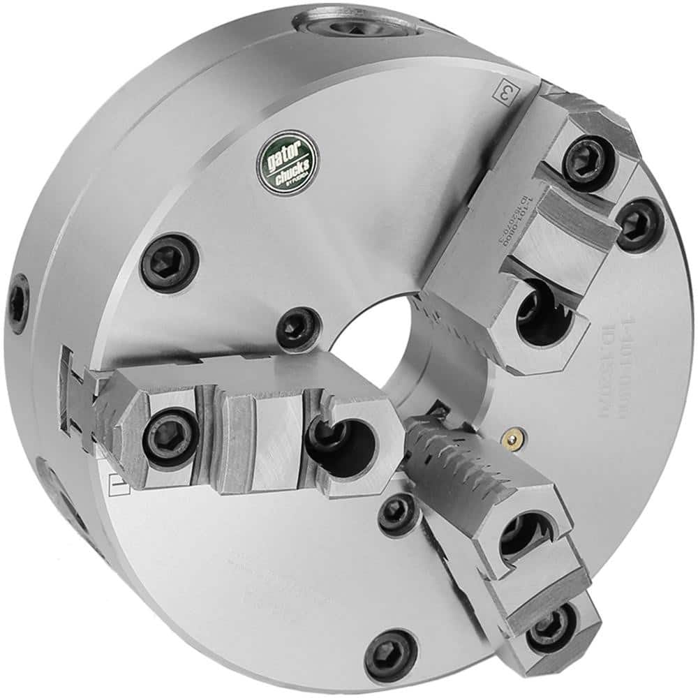 Self-Centering Manual Lathe Chuck: 3-Jaw, 12″ Dia Two-Piece Jaws, Front Mount, Adjustable, 2,200 Max RPM