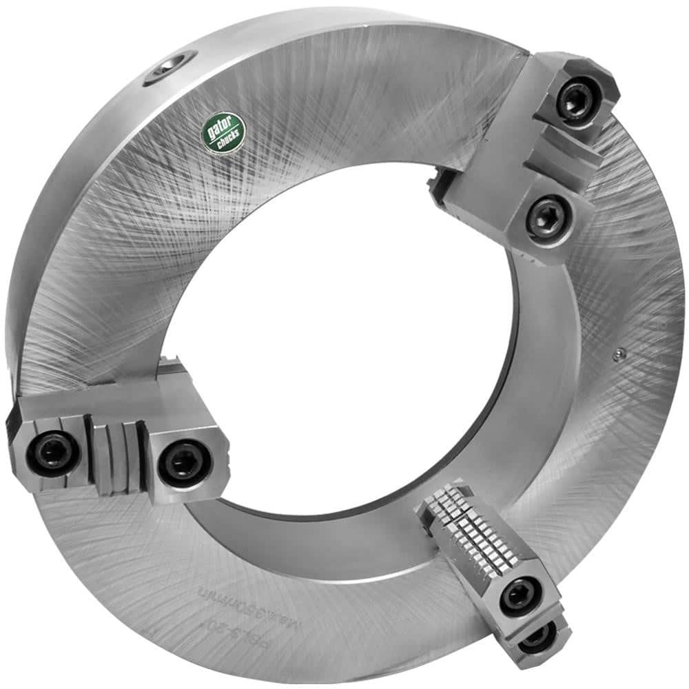 Self-Centering Manual Lathe Chuck: 3-Jaw, 20″ Dia Two-Piece Jaws, Plain Back Mount, 350 Max RPM