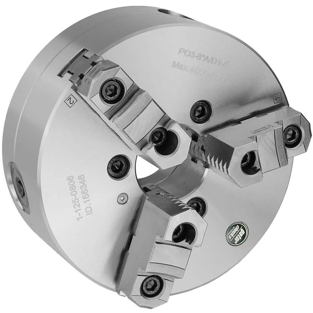 Self-Centering Manual Lathe Chuck: 3-Jaw, 6″ Dia Two-Piece Jaws, Direct & D1-5 Mount, 4,500 Max RPM