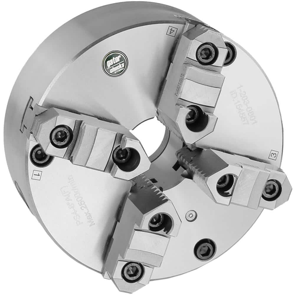 Self-Centering Manual Lathe Chuck: 4-Jaw, 16″ Dia Two-Piece Jaws, Front Mount, 1,000 Max RPM