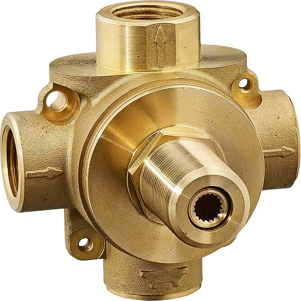 American Standard - Tub & Shower Faucets; Type: Rough-in valve ; Style: Not applicable ; Design: 3-Way ; Material: Brass ; Handle Type: No handle ; Handle Material: Non-Metallic - Exact Tool & Supply