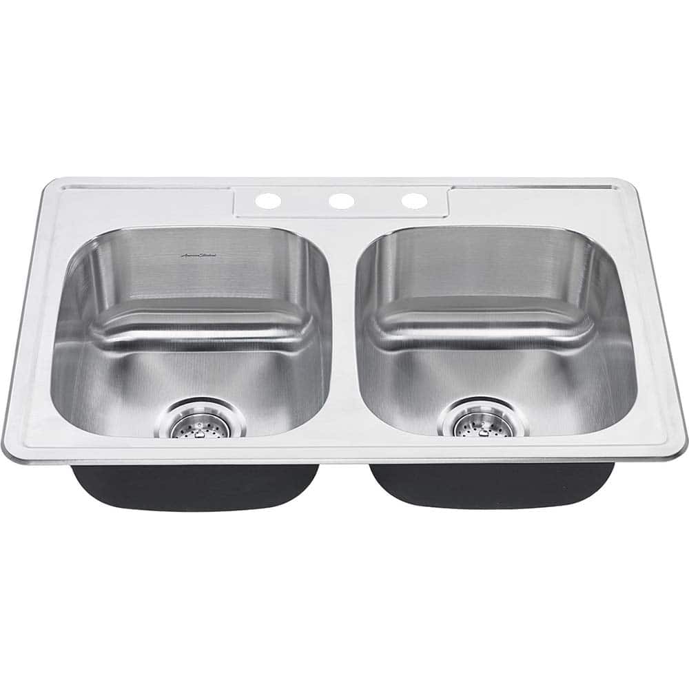 American Standard - Sinks; Type: Double Bowl Stainless Steel Kitchen Sink ; Outside Length: 22 (Inch); Outside Length: 22.000 (Decimal Inch); Outside Width: 33.000 (Decimal Inch); Outside Width: 33 (Inch); Outside Height: 8.0000 (Decimal Inch) - Exact Tool & Supply