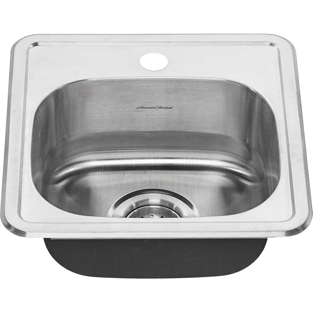 American Standard - Sinks; Type: Single Bowl Stainless Steel Kitchen Sink ; Outside Length: 15 (Inch); Outside Length: 15.000 (Decimal Inch); Outside Width: 15.000 (Decimal Inch); Outside Width: 15 (Inch); Outside Height: 6.0000 (Decimal Inch) - Exact Tool & Supply