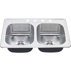 American Standard - Sinks; Type: Double Bowl Stainless Steel Kitchen Sink ; Outside Length: 22 (Inch); Outside Length: 22.000 (Decimal Inch); Outside Width: 33.000 (Decimal Inch); Outside Width: 33 (Inch); Outside Height: 8.0000 (Decimal Inch) - Exact Tool & Supply