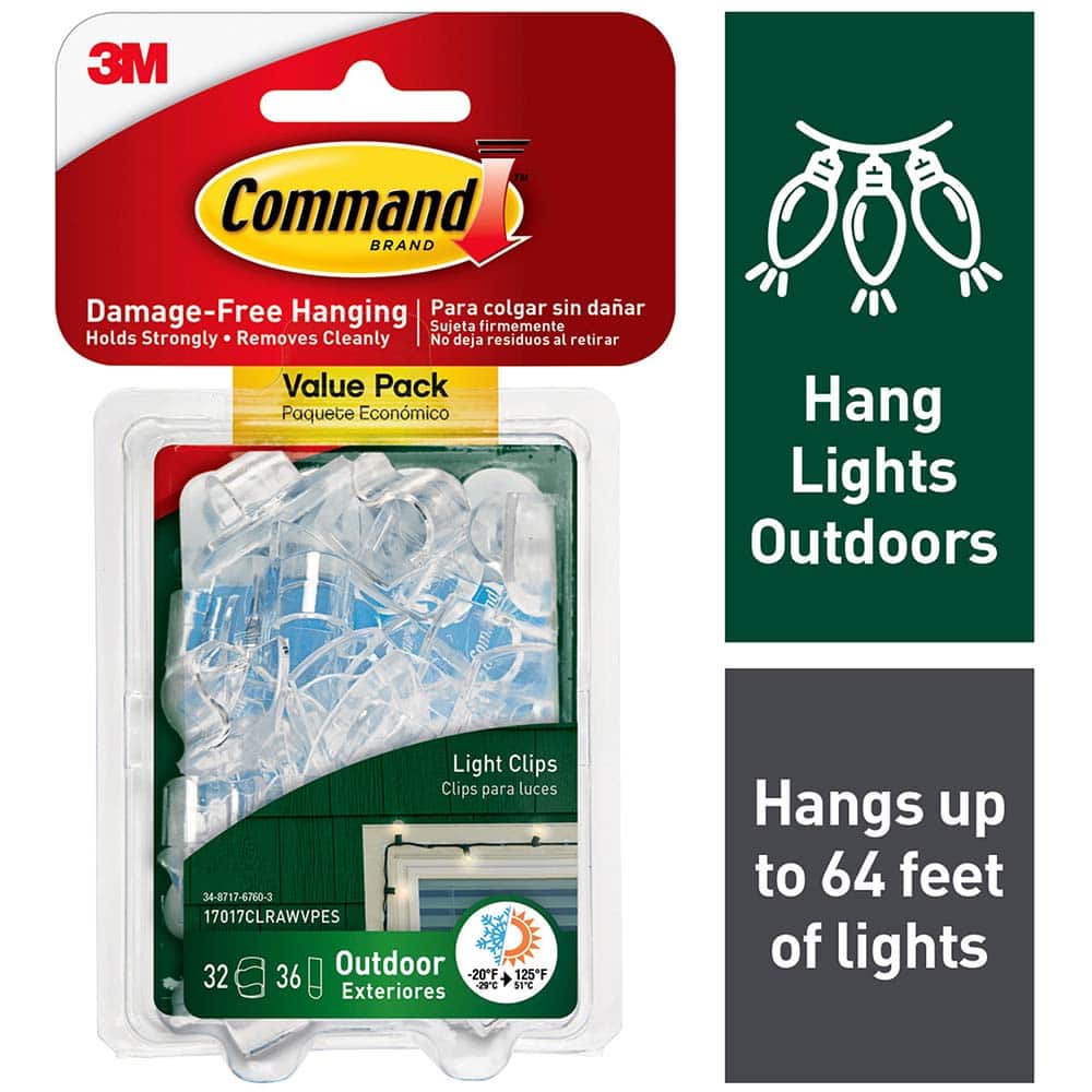 3M - All-Purpose & Utility Hooks; Type: Clips Kit ; Overall Length (Inch): 1-1/4 ; Material: Plastic ; Projection: 0.50 ; Material: Plastic ; Overall Width: 0.82 - Exact Tool & Supply