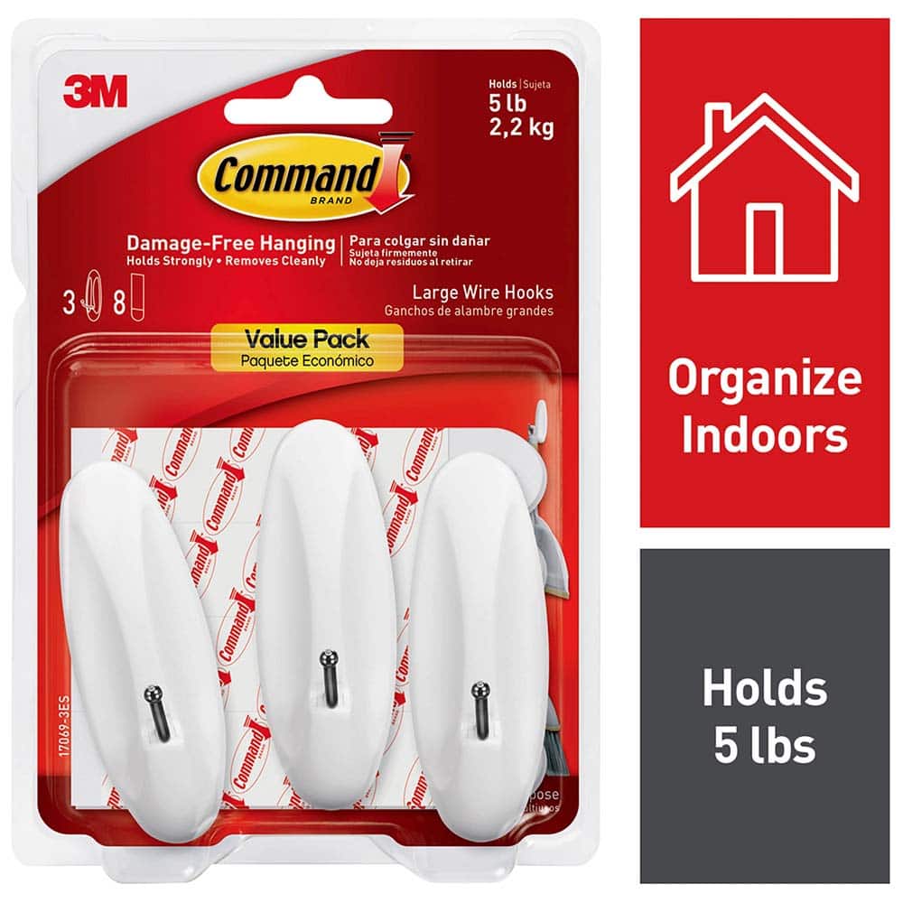 3M - All-Purpose & Utility Hooks; Type: Hooks Kit ; Overall Length (Inch): 4-9/64 ; Material: Metal ; Projection: 1.88 ; Color: White ; Material: Metal - Exact Tool & Supply